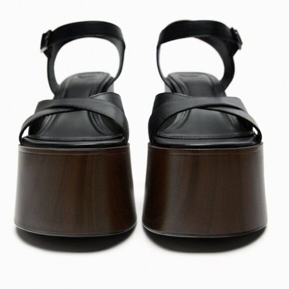 ZARA WOOD PLATFORM HEELS SANDALS - Picture 8 of 11